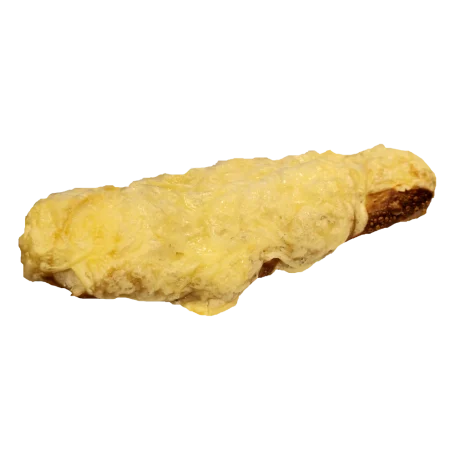 Knusprige Käselaugenstange mit goldgelbem Käsebelag.