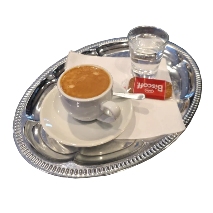 Doppelter Espresso – stark & vollmundig, mit Glas Wasser