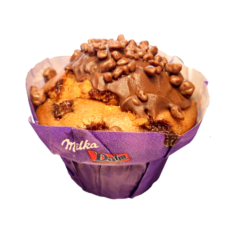 Schokoladenmuffin mit Milka-Schokoladenstücken.