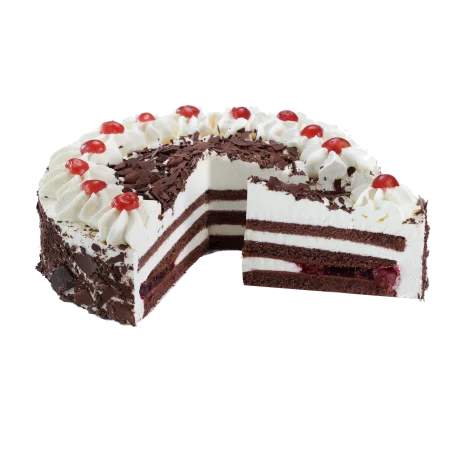 Schwarzwälder Kirschtorte mit Sahne, Kirschen und Schokospänen