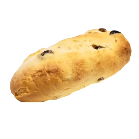 Frisches Rosinenbrötchen mit goldbrauner Kruste.